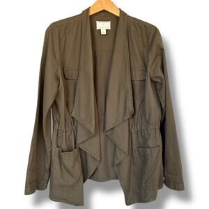 Caslon Jacket Size Medium Waterfall Draped Front Warm Brown Neutral Soft Tencel